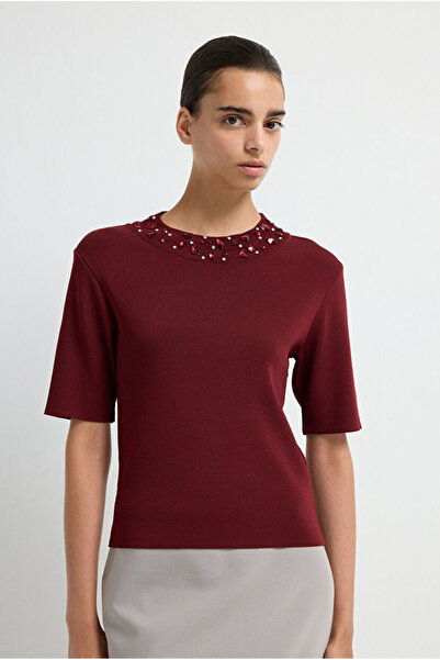 adL Yakası Taş Detaylı Triko Kazak