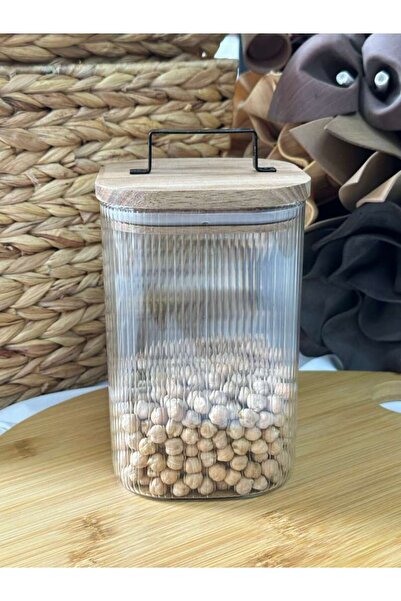 MD MİMOZA DEKOR Akasya Kapaklı Cam Saklama Kavanozu 1500 ML - TEKLİ