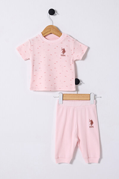 U.S. Polo Assn. Kız Bebek Pembe Fitilli %100 Pamuk Pijama Takımı 50322901-VR042