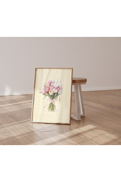 POSTER (ÇERÇEVESİZ) Pembe Butteryellow Estetik Lale Desen Modern Tasarım Duvar Dekor Çerçevesiz