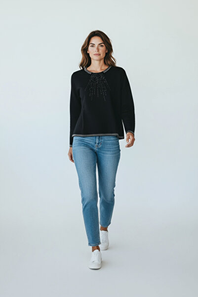 ECE GİYİM Women's Collar and Sleeve Stone-Embellished Skirt with Patterned Bluz