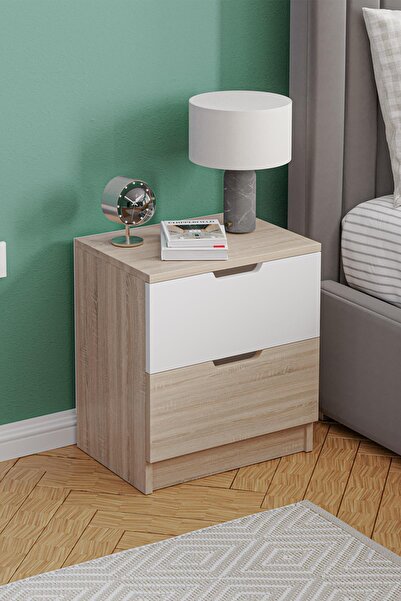 Hofga Lento 2 Çekmeceli Komodin Yatak Odası Bebek Odası Beyaz Meşe