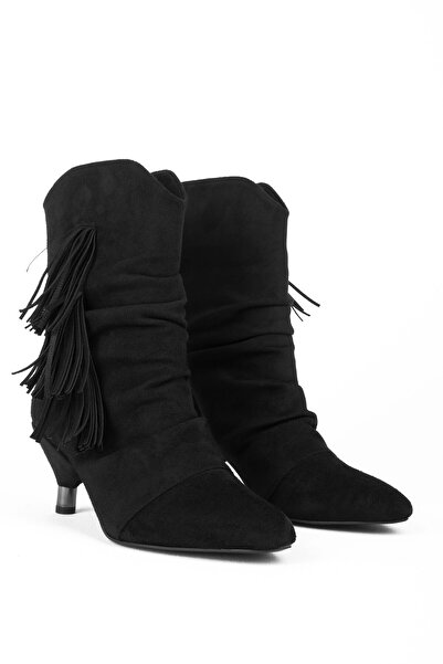 akerler Kadın Püskül Detaylı Siyah Mini Ökçe Günlük Bot pl900