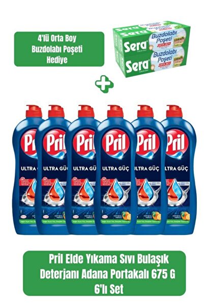Pril Ultra Güç Adana Portakalı Sıvı Bulaşık Deterjanı 675 g x 6’lı Set + Sera Buzdolabı Poşeti Hediye