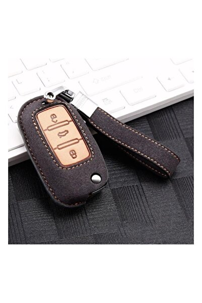 OEM Husă chei din piele Alcantara gri cu inel pentru cheie pliabilă cu 3 butoane VW/Skoda/Seat