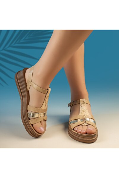 BMoD Sandale bej cu platformă și bareta pentru femei MOD13680