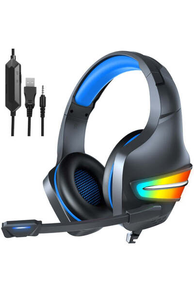 Trust Căști de gaming, mufă de 3,5 mm, iluminare LED, control volum, pentru PC/PS/Xbox, negru-albastru