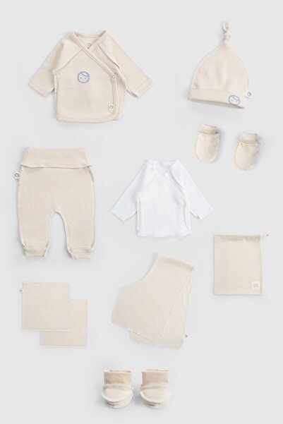 Little Gusto Reverse Stitched Organic Cotton Ecru Premature Hospital Discharge Set 10 Pieces