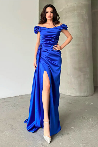 Larenmoda Saten Yırtmaçlı Balon Kol Abiye