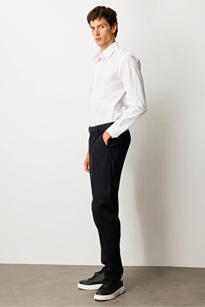 Desen Triko Men's Elastic Waist Side Pocket Cotton Trousers Navy Blue