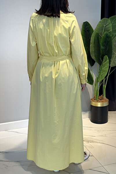 Ceremony Half Placket Zippered Poplin Dress 5779 Yellow