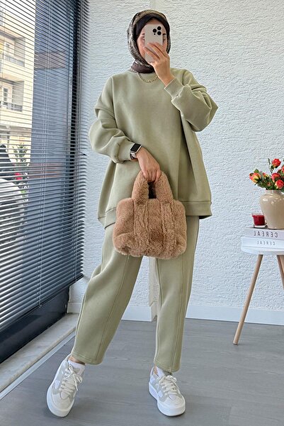 MELEK ARAZ Σετ φούτερ Oversize με παντελόνι Shalwar Cut – Πράσινο Καγκλά