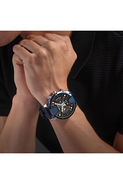 Police Huntley Men's 48mm Multifunction Watch with Black Dial & Blue Leather Strap