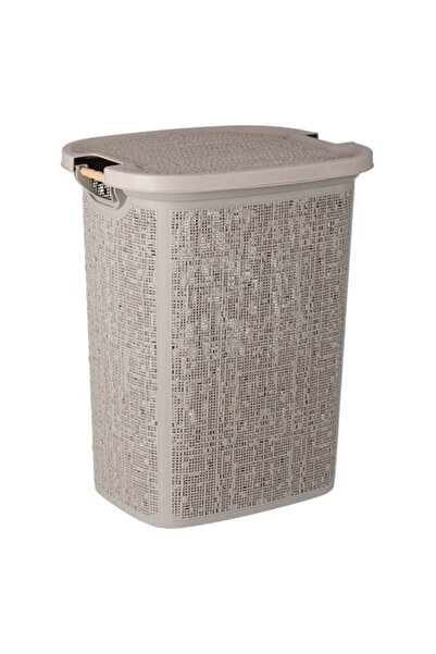 SHOPIENS Laundry Basket - Perforated, Wooden Handles, Detachable Lid, 60 L, Cappuccino Brown