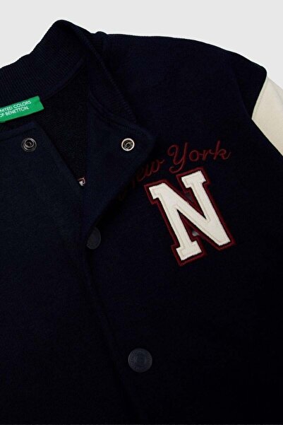 United Colors of Benetton Boy's 32N4C505F-25K Bomber Sweatshirt College Jacket Navy Blue