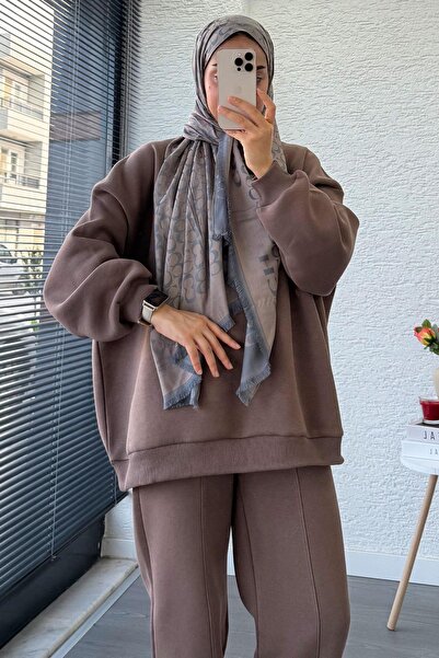 MELEK ARAZ Σετ φούτερ Oversize με παντελόνι Shalwar – Καφέ