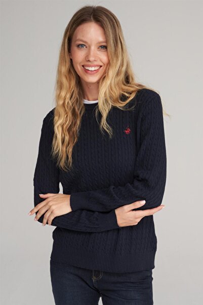 Çetinkaya Chester Polo 5249 Kadın Bisiklet Yaka Akrilik Saç Örgü Triko Kazak Lacivert