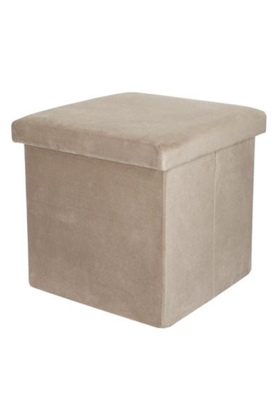 SHOPIENS Otoman pliabil cu depozitare, catifea taupe, 38x38x38 cm, MYONNA IT & E-COMMERCE ®