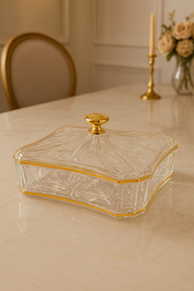 ALSAIF KITCHEN Clear Acrylic Nut Rack with 4 Compartments and Gold Lid and Handle - Elegant Dried Fruit and Candy Serving Platter