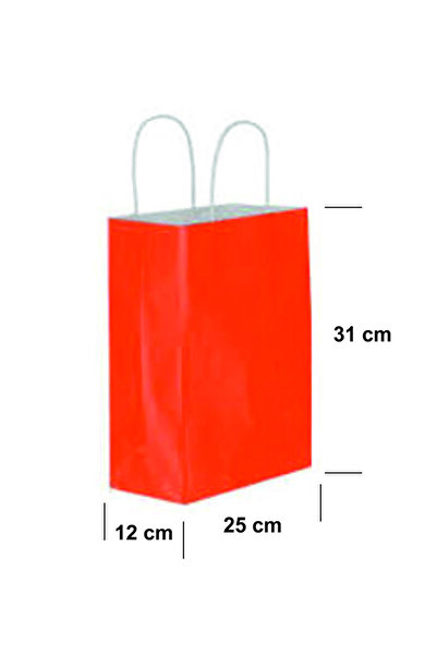 AMBALAJDÜNYAM Burgu Saplı Kraft Kağıt Çanta Karton Hediyelik Poşet Torba - Kırmızı - 25x12x31 Cm. - 10 Adetlik