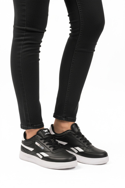 WALKWAY Black and White Lace-Up Lightweight Leather Unisex Sneakers Marlow g