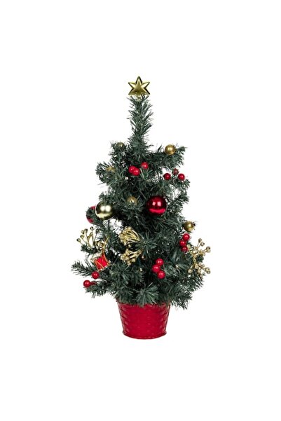 SHOPIENS Brad de Crăciun decorativ în ghiveci cu globuri roșii, 20 LED-uri al...