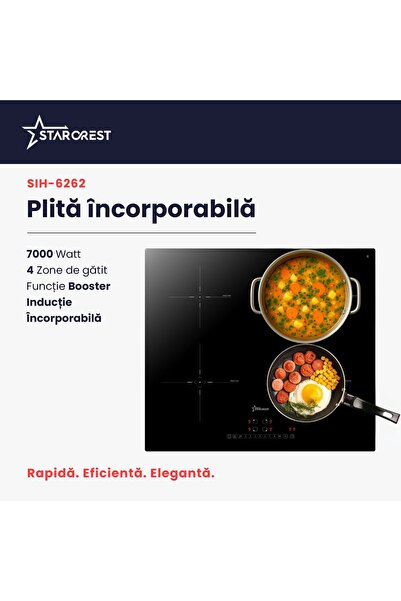 STARCREST Induction Hob SIH-6262, Touch Control, Booster, Keep Warm, Timer, Black Glass Kanger