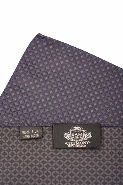 6AM Ceremony Grey-purple pocket square with fine geometric print