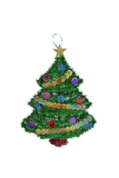 SHOPIENS Decorațiune de perete 3D cu beteală - Brad de Crăciun decorativ, Verde, 42 cm