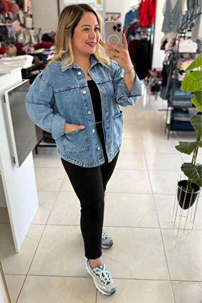 İNCİMOD Cepli Oversize Kot Ceket