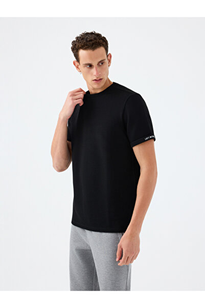 Loft 2039564 Siyah ErkekTaktik Kollu Regular Fit Bisiklet Yaka T-Shirt