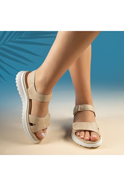 BMoD Women's beige platform sandals with velcro MOD13586