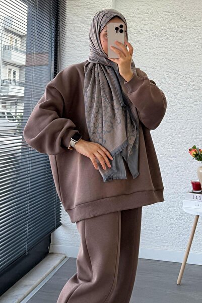 MELEK ARAZ Σετ φούτερ Oversize με παντελόνι Shalwar – Καφέ