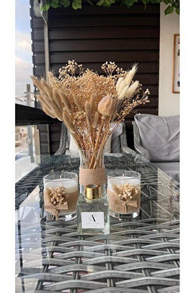 HomeAlışveriş 4 lü oda kokulu mum seti vazo çiçek dahil