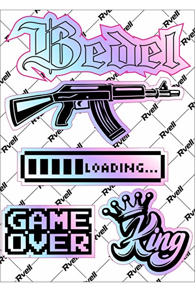 MKARAKAN Rvell Motorsiklet & Laptop Uyumlu Renkli Hologram Game Over Sticker 006