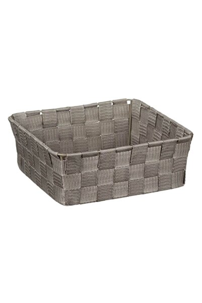 SHOPIENS Woven Storage Basket with Metal Frame, Taupe, 24x24x8.5 cm