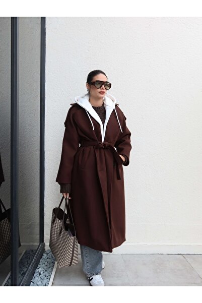 ESRAHELVACI Button Hooded Belted Coat