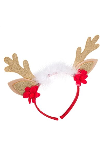 SHOPIENS Bentiță de Crăciun - Coarne de ren, Sclipici auriu, Flori roșii, Pen...