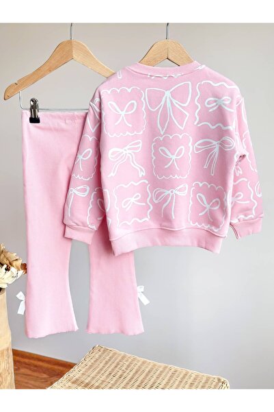 Pinkitokids 3D Bow Detail Sweatshirt and Spanish Cut Bow Detail Leggings Set