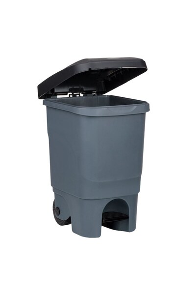 SHOPIENS Plastic Trash Bin Anthracite 60L with Lid, Pedal and Wheels - MYONNA