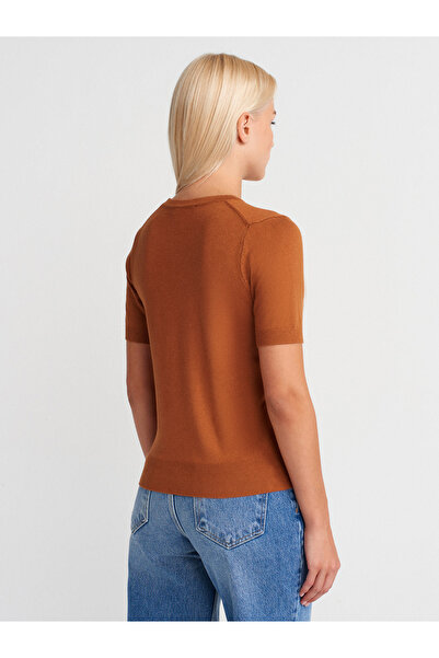 Dilvin Crew Neck Short Sleeve Basic Knitwear Blouse