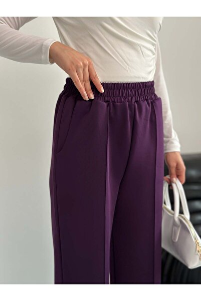 Hatun Atila Elastic Waist Scuba Fabric Trousers 8935 - Purple