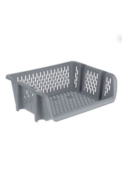 SHOPIENS Stackable Storage Basket, Gray, 39x30.5x13 cm, Plastic