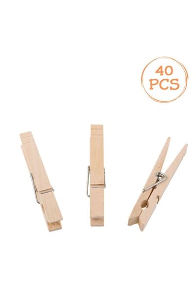 SHOPIENS Set clești de rufe din lemn, model clasic, 40 piese, 8,5 cm