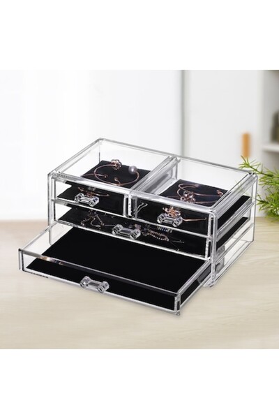 SHOPIENS Acrylic Organizer with Drawers, Transparent, 23x12x10 cm