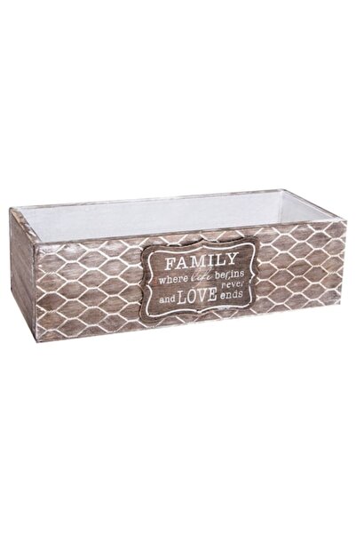 SHOPIENS Decorative Wooden Chest 'Family' Model, Printed Message, Brown, 28x10x8 cm