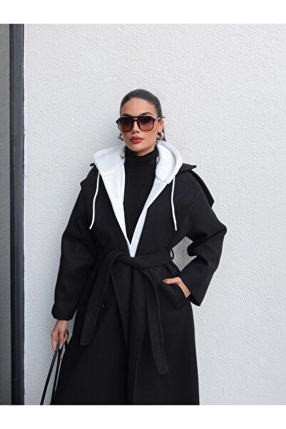ESRAHELVACI Button Hooded Belted Coat