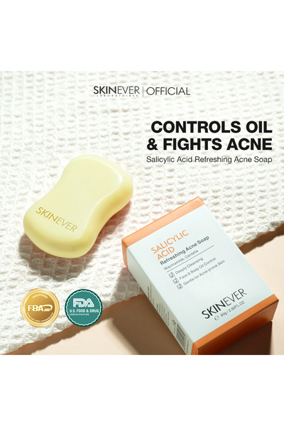 SKINEVER Salicylic Acid Refreshing Acne Soap – 2% BHA Face & Body Cleanser