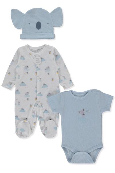 Bebetto طقم بدلة أطفال عضوية مزدوجة الأكمام من 3 قطع (نجوم عضوية وكوالا) بالل...