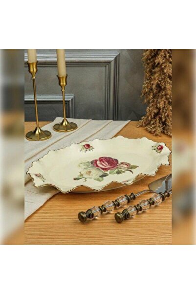 ROY KING Serving Plate Cream Gold Oval Rose Pattern Rose 31X26Cm